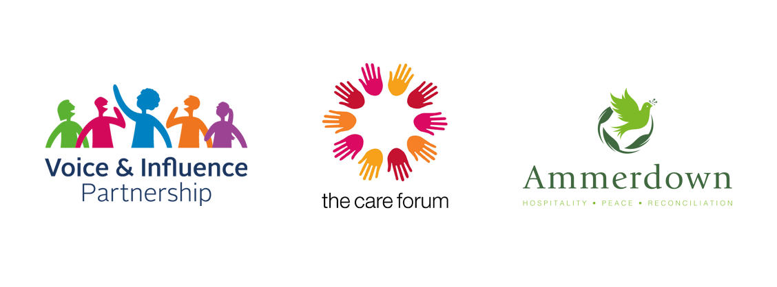 Voice and Influence Partnership logo and The Care Forum logo and The Ammerdown Centre logo in a row together