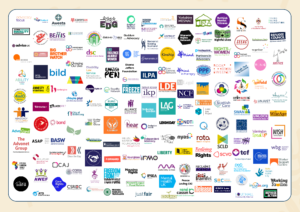Logos of the 180+ organisations that have signed the Human Rights Day 2025 open letter.